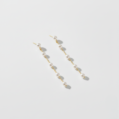 Aurelis Damen Hängeohrringe Lange Perlen-Optik Goldfarbe Hochzeit Drop Earrings 8.5cm