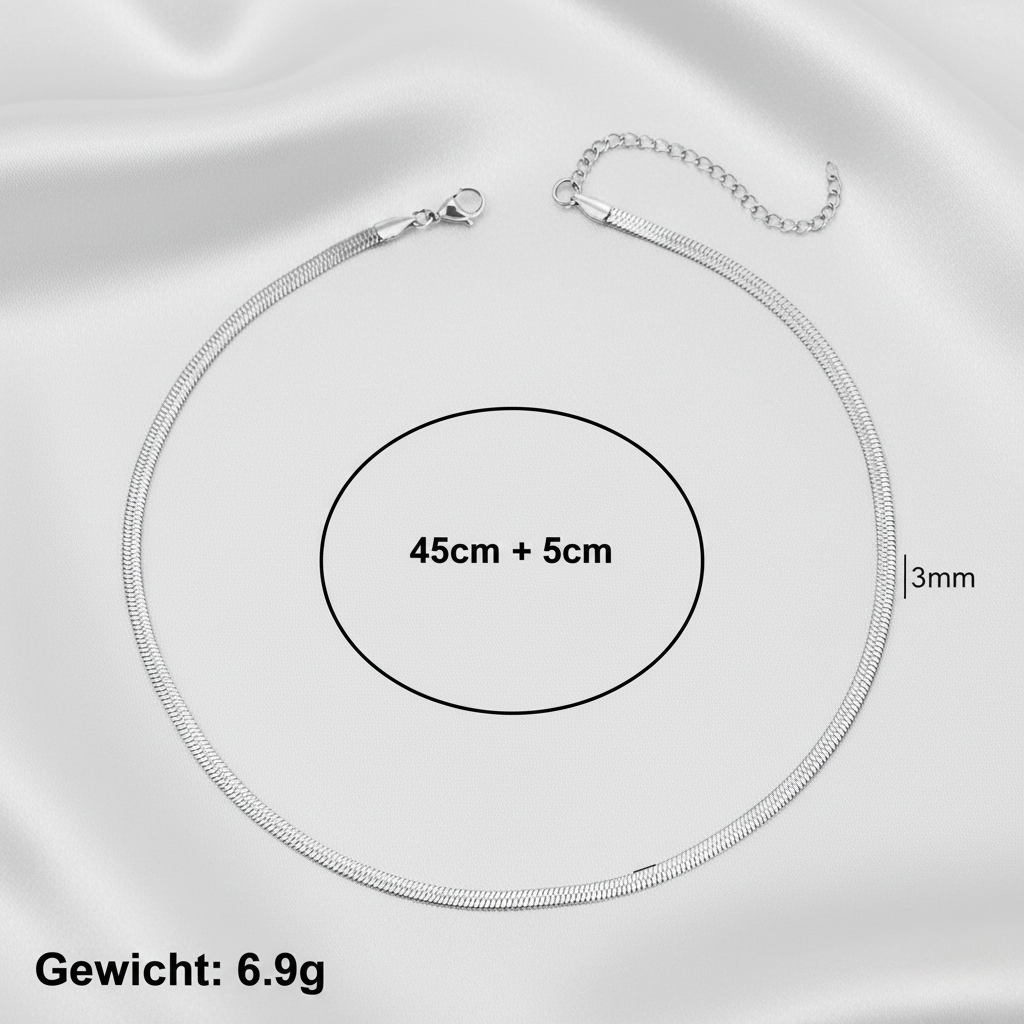 Aurelis Damen Halskette flache Schlangenkette Goldfarbe Herringbone Snake Chain variabel