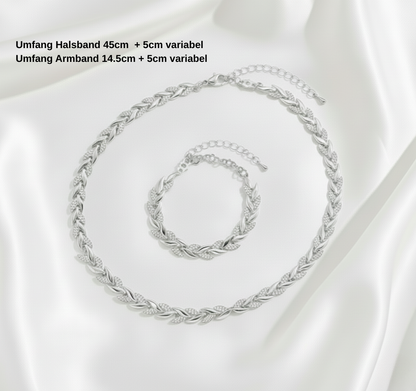 Aurelis Schmuckset Halskette & Armband Blatt-Design mit Strass Besatz Damen Set