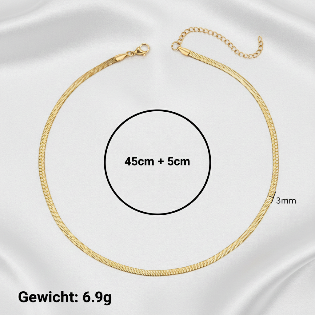 Aurelis Damen Halskette flache Schlangenkette Goldfarbe Herringbone Snake Chain variabel
