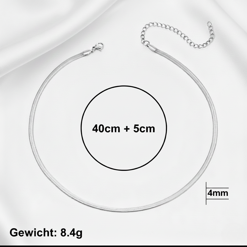 Aurelis Damen Halskette flache Schlangenkette Goldfarbe Herringbone Snake Chain variabel