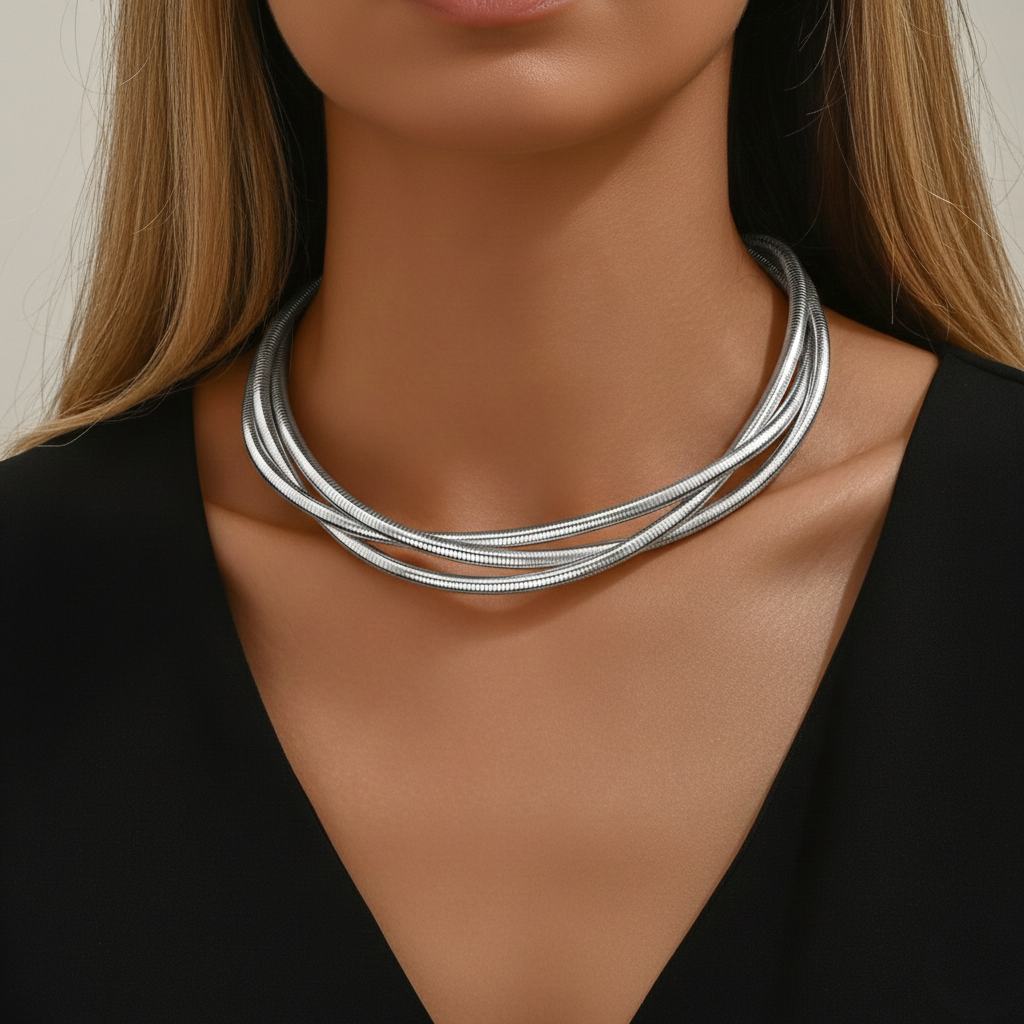 Aurelis Mehrreihige Schlangenkette Choker Halskette Goldfarbe Statement-Schmuck Damen Verstellbar