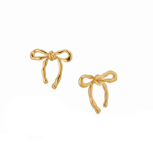 Schleifen-Ohrringe Goldfarbe Elegante Bow-Ohrstecker Vintage Coquette-Stil Damen