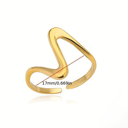 Wellen-Ring Edelstahl Goldfarbe Organisches Wave-Design Verstellbar Offener Ring Damen