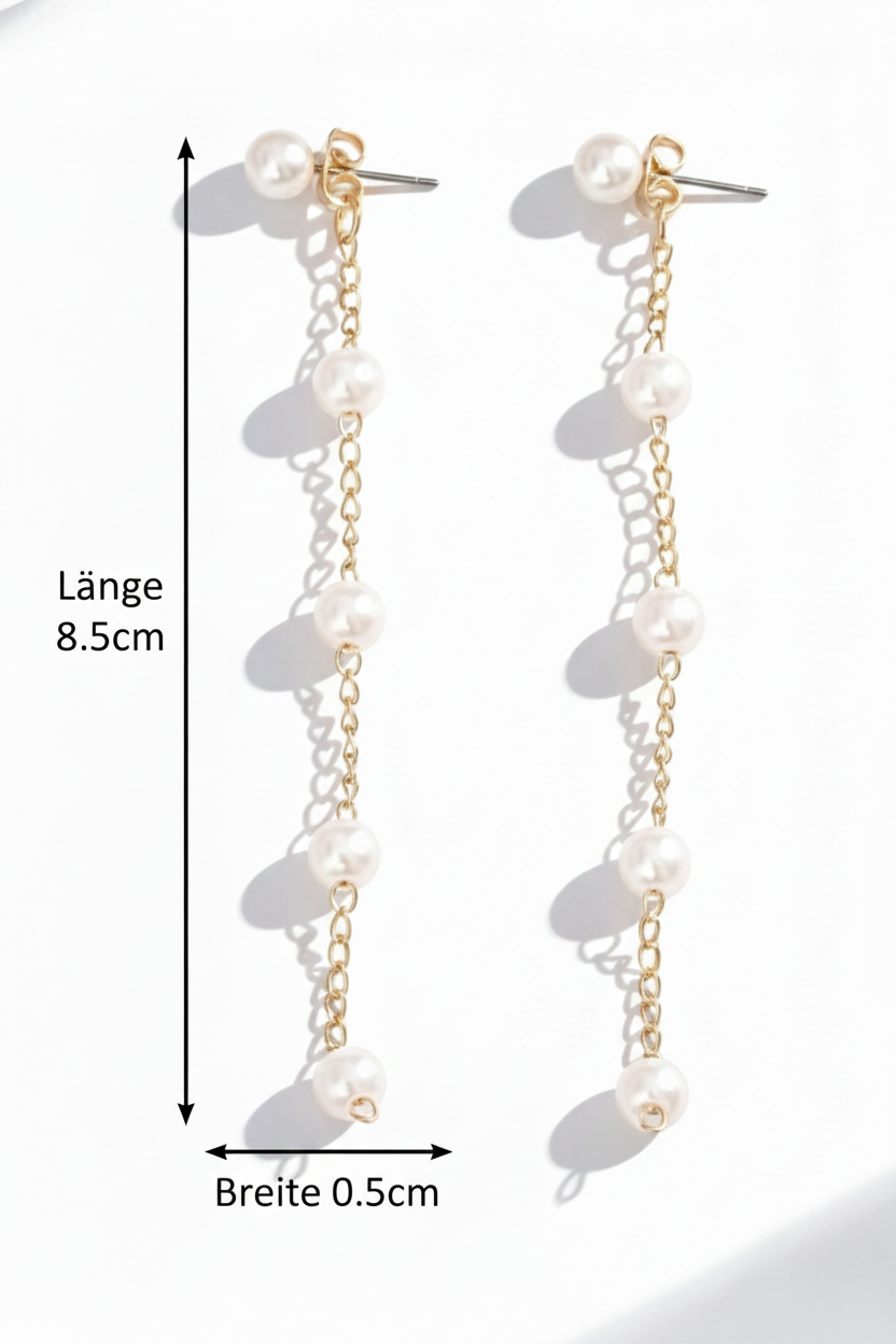 Aurelis Damen Hängeohrringe Lange Perlen-Optik Goldfarbe Hochzeit Drop Earrings 8.5cm