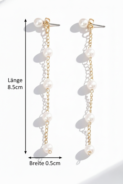 Aurelis Damen Hängeohrringe Lange Perlen-Optik Goldfarbe Hochzeit Drop Earrings 8.5cm
