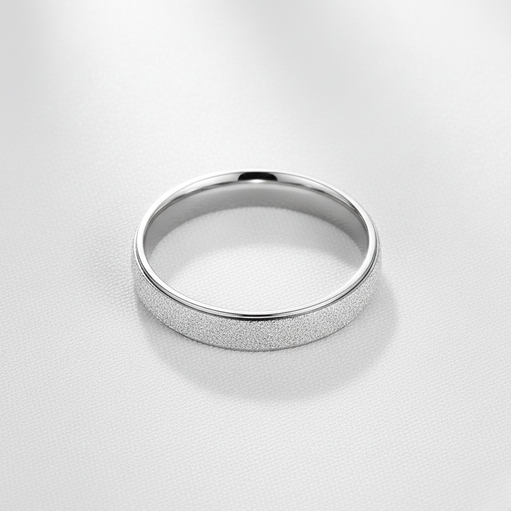 Frosted Bandring 4mm Silberfarbe Mattiert Sandmatt Edelstahl-Optik Damen